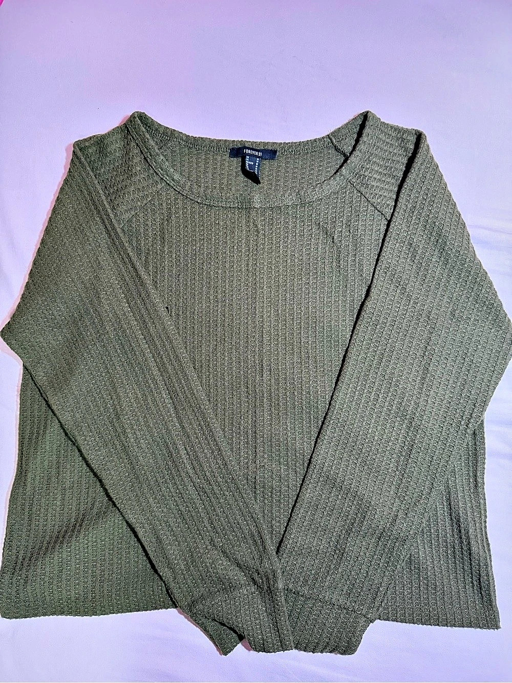 Forever 21 Ribbed Long Sleeve Top in Green Size Medium